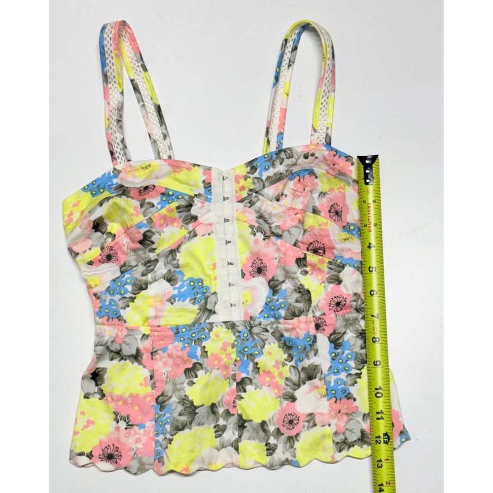 Free People Floral Bustier Camisole Top Scallop Hem Smocked Back Multi Color 2